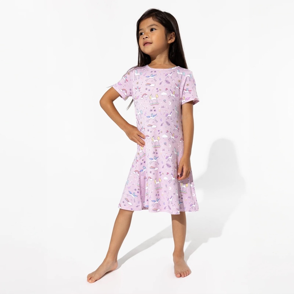 Bellabu Bear Enchanted Unicorn Bamboo Girls' Short Sleeve Dress